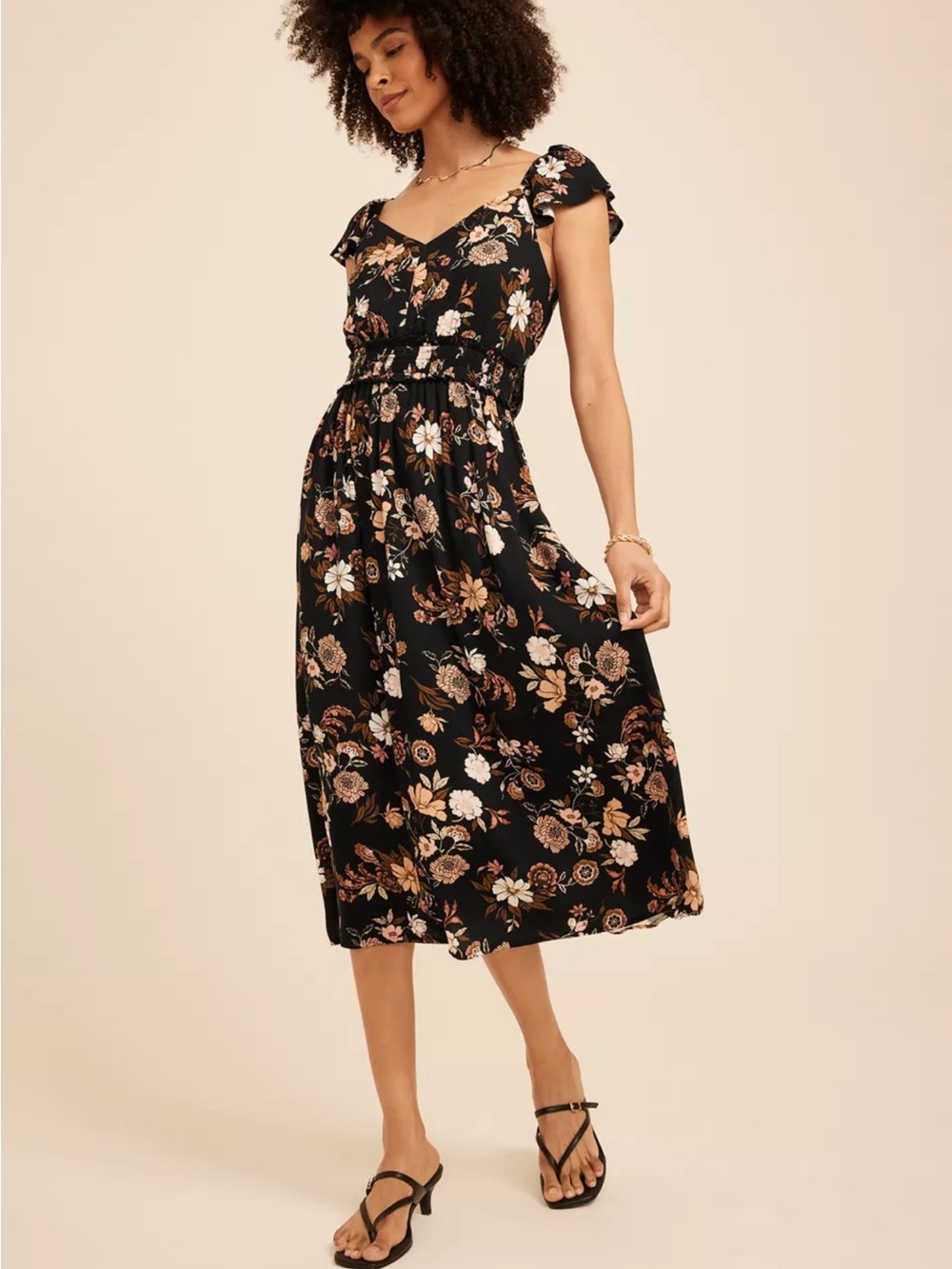 NWOT Maurices Black Fall Floral Midi Dress